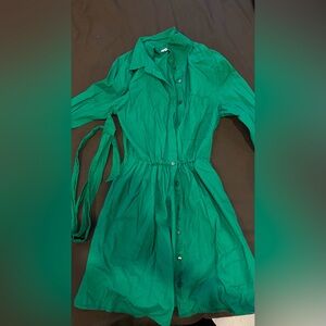 stradivarius Emerald Green Midi Shirt Dress